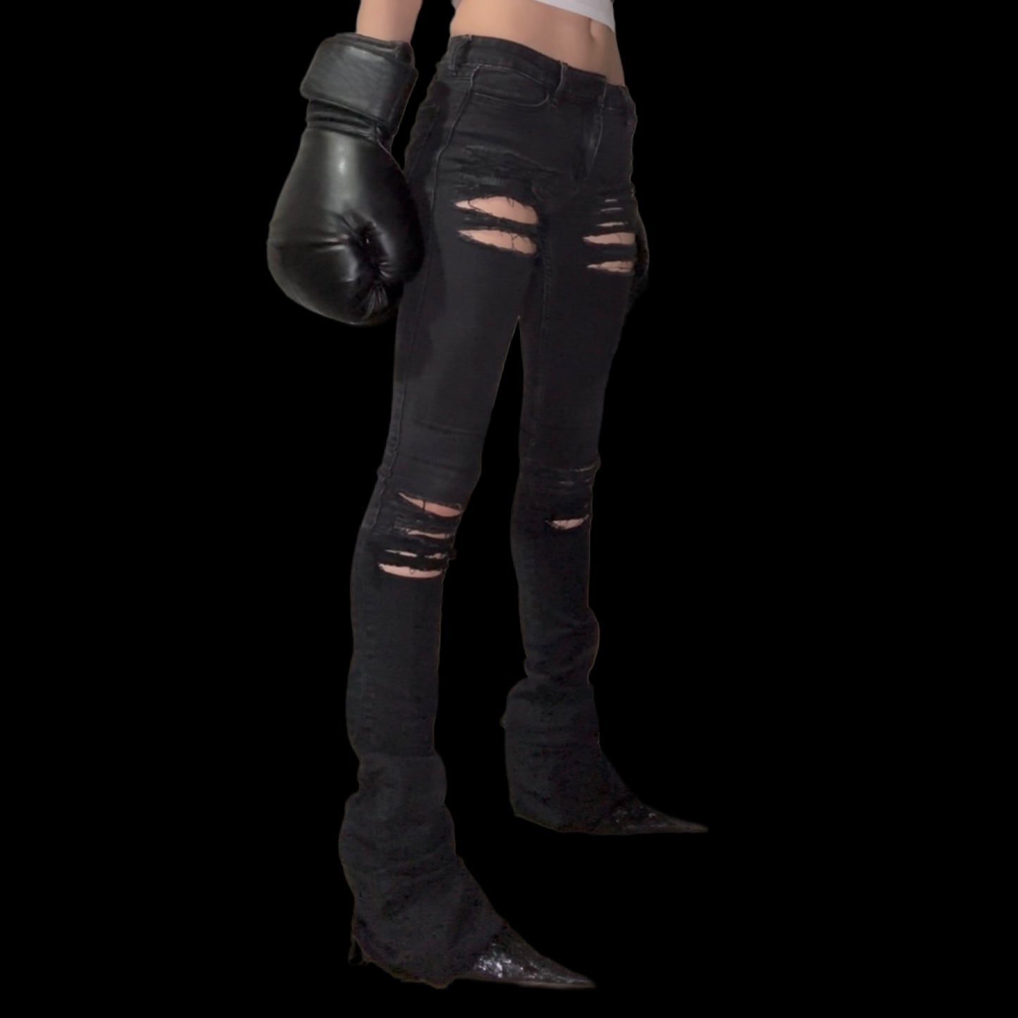 RRAGE Distressed Stacked Jeans