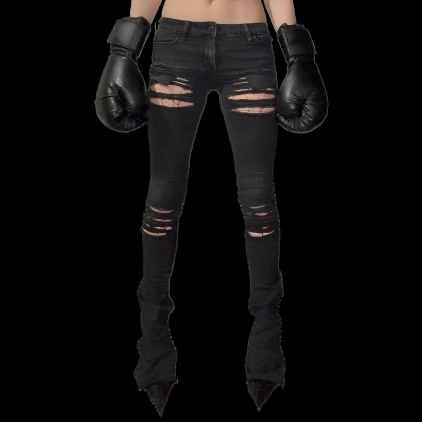 RRAGE Distressed Stacked Jeans